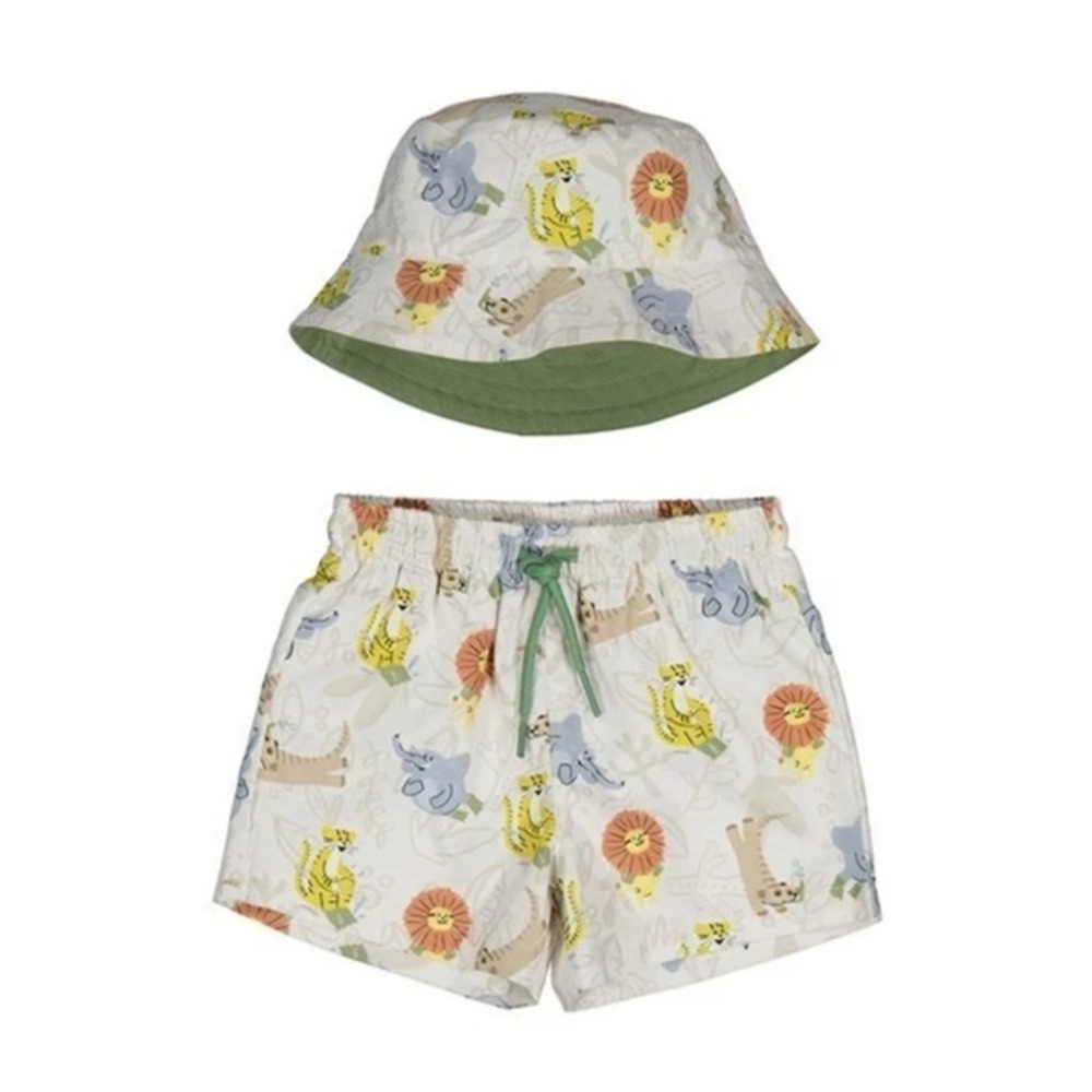 MAYORAL NWT Jungle Animals Swim Trunks & Hat Set Boys 12m